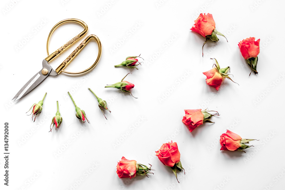 pattern of flowers on white background top view mock up