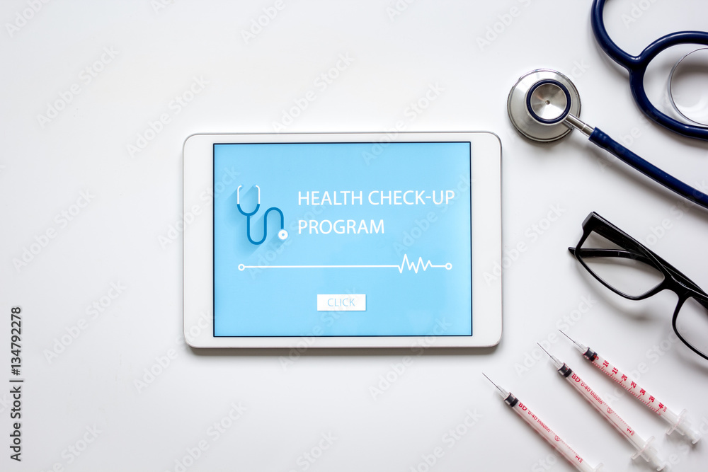 concept time health check up on white background