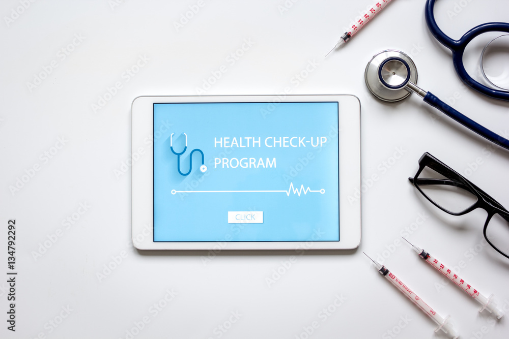 concept time health check up on white background