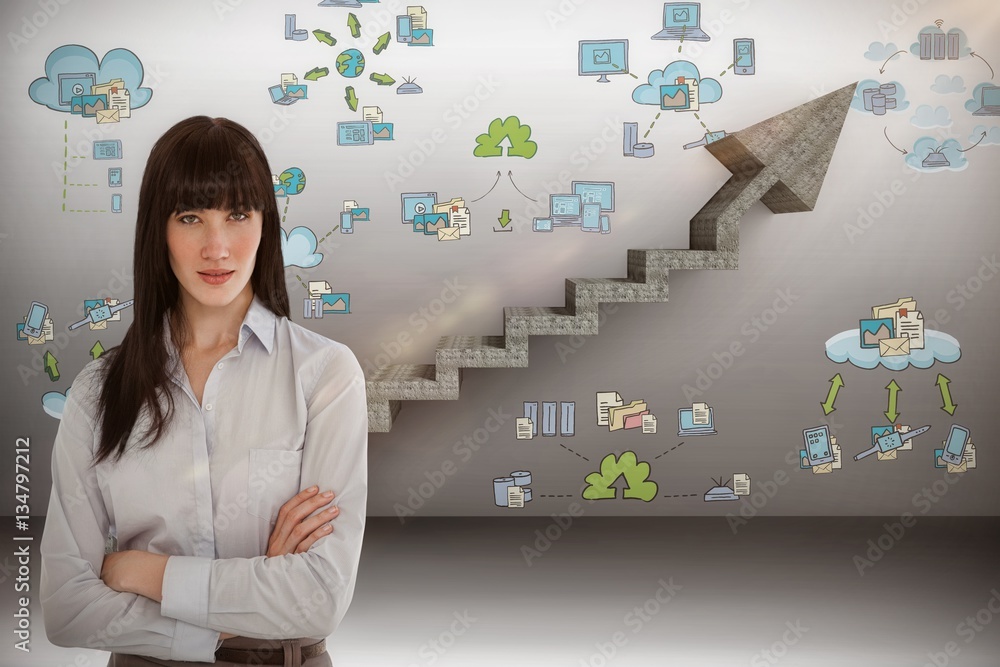 Composite image of woman in her office with her arms crossed 