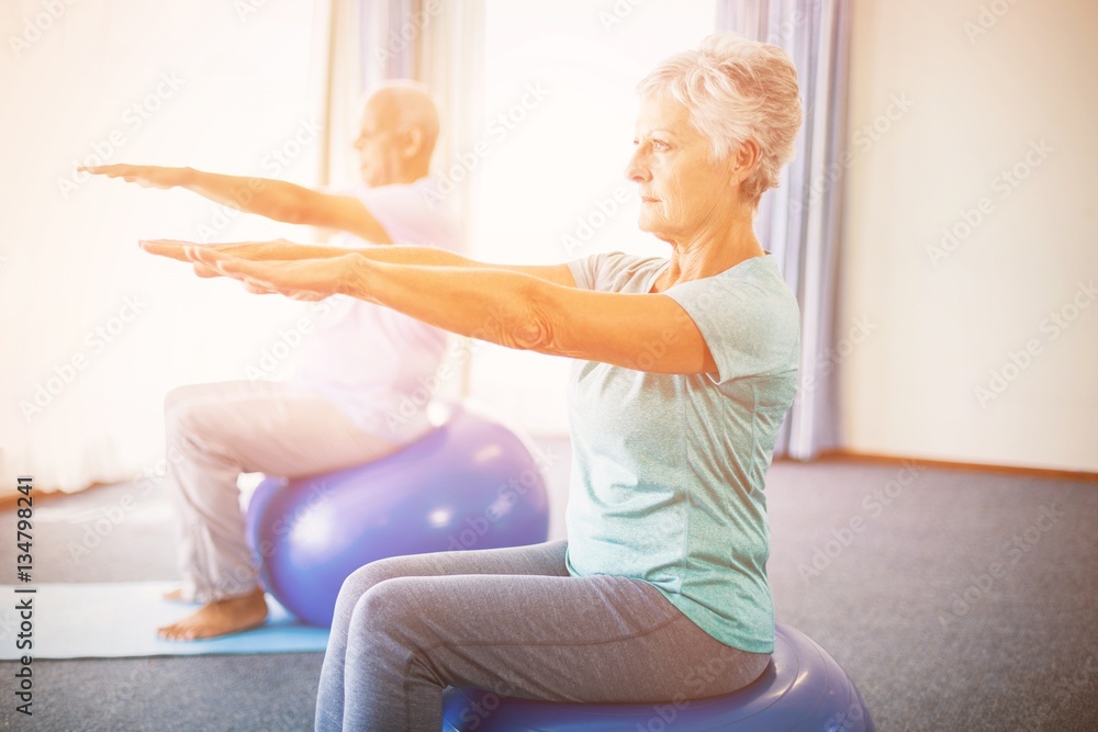 Seniors using exercise ball