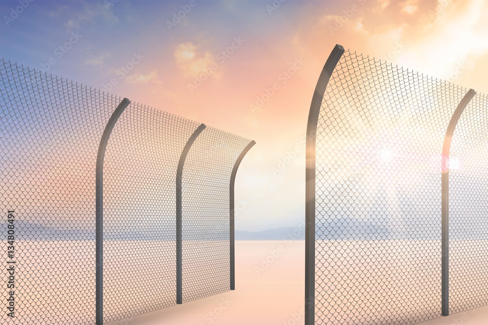 Composite image of bended chainlink fence 3d