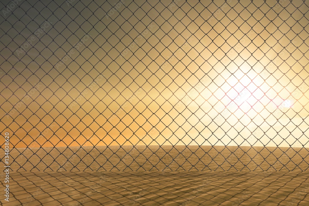 Composite image of chainlink fence against  white background