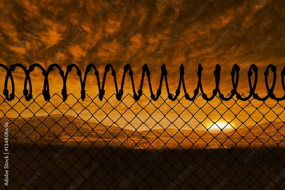 Composite image of barbed wire fence by white background 3d