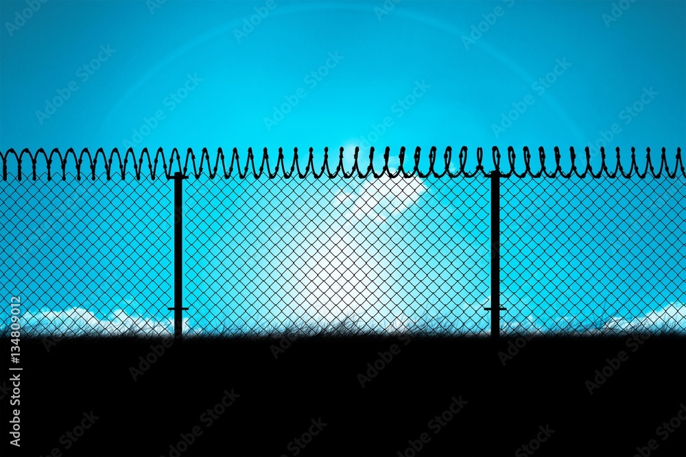 Composite image of chainlink fence by white background