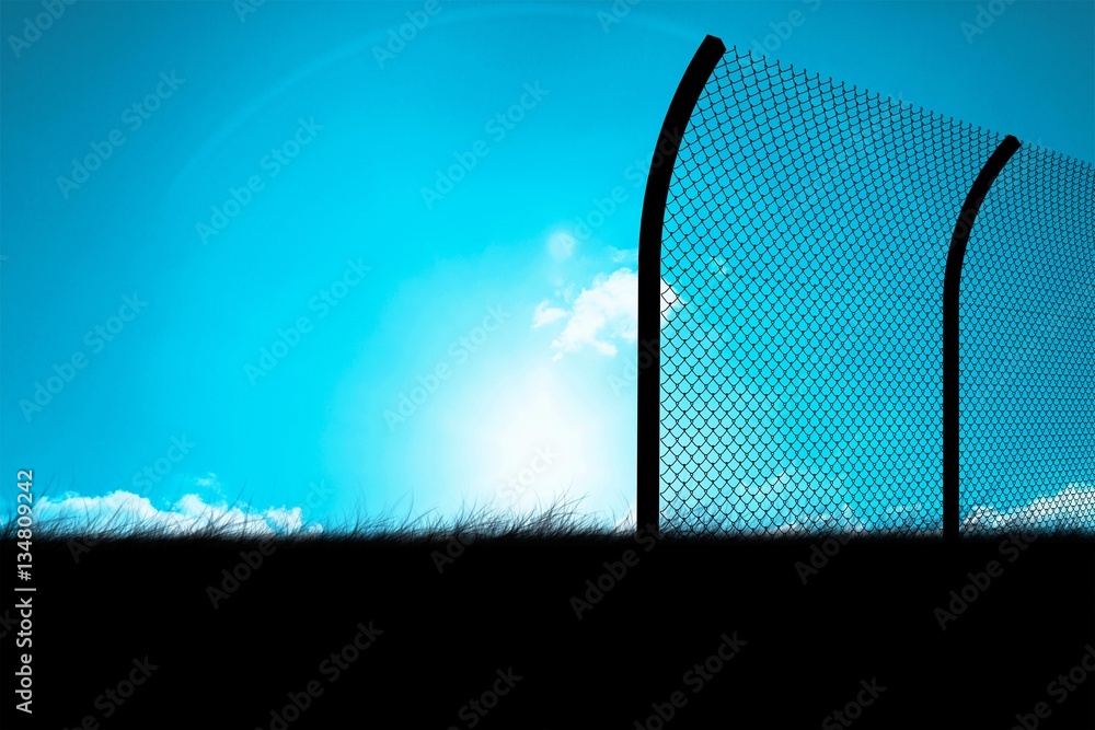 Composite image of bended chainlink fence 3d