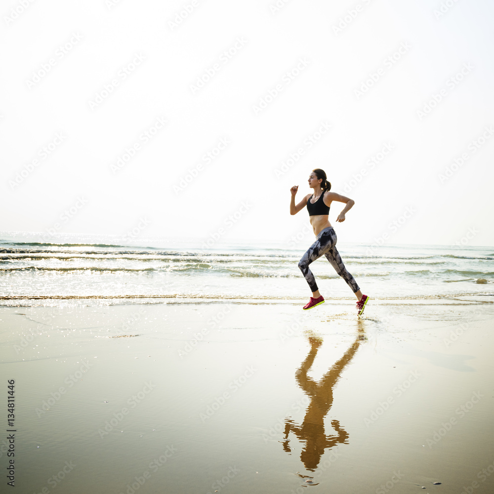 Running Exercise Training Healthy Lifestyle Beach Concept