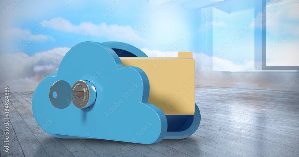 Composite image of locker in cloud shape with folder 3d