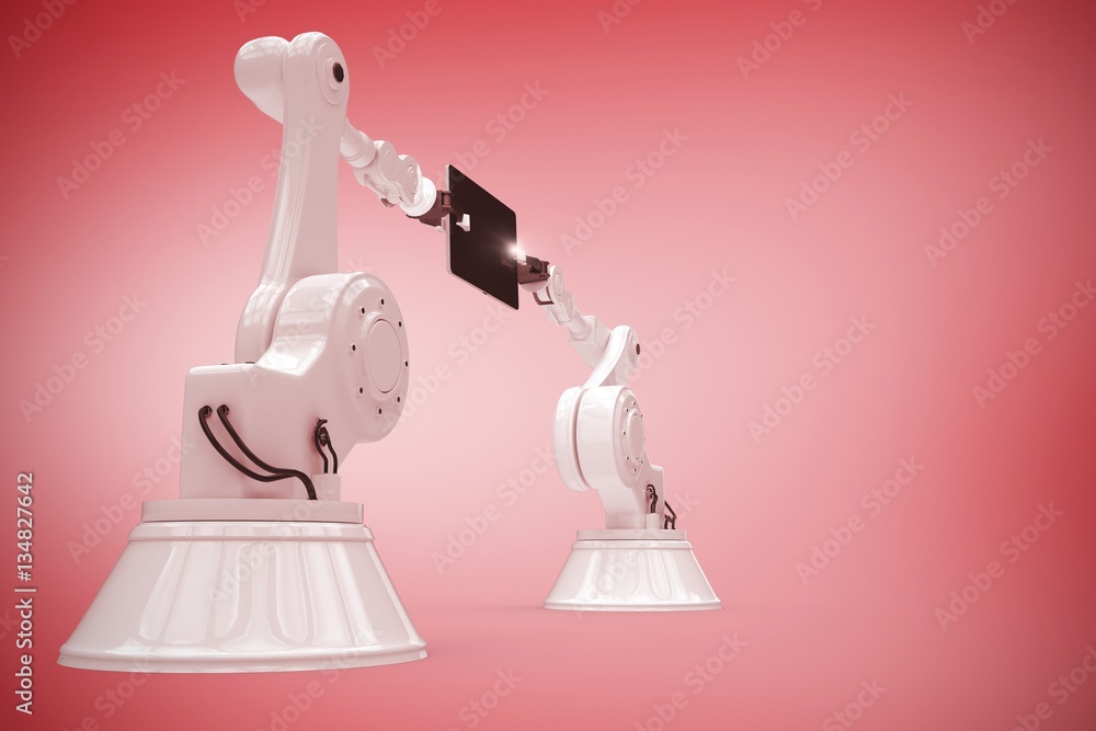 Composite image of composite image of robots with digital tablet