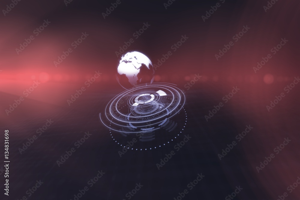 Digital image of earth over circular light trail 3d