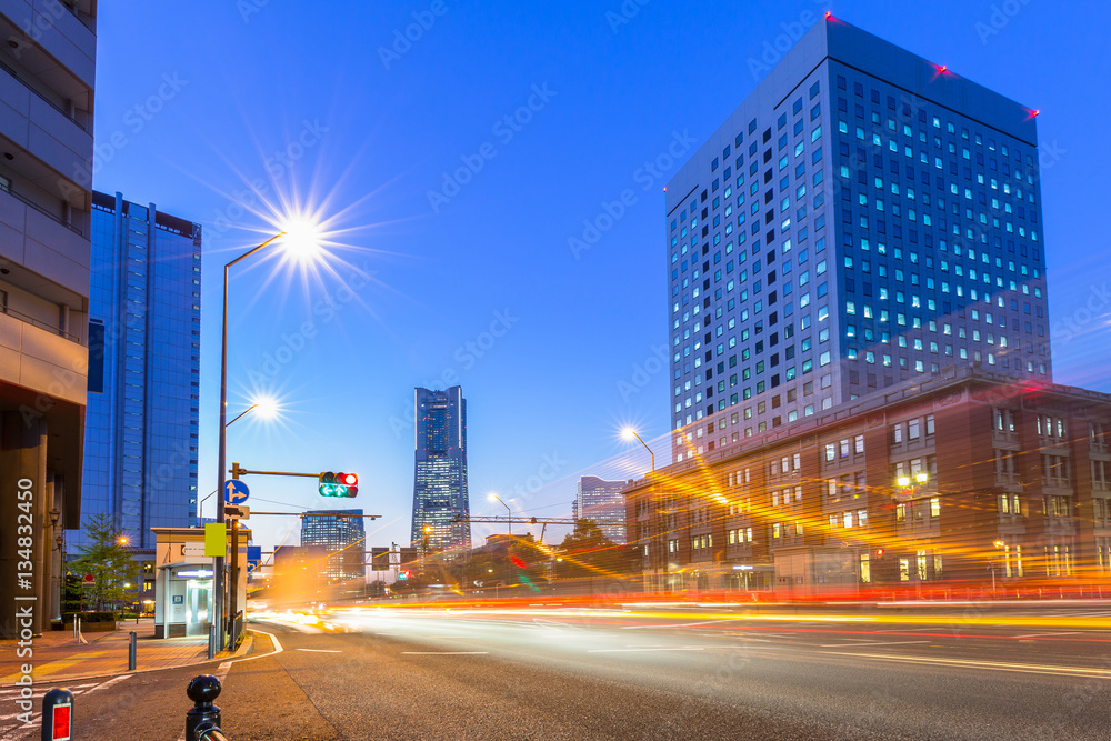 日本横滨黄昏城市景观