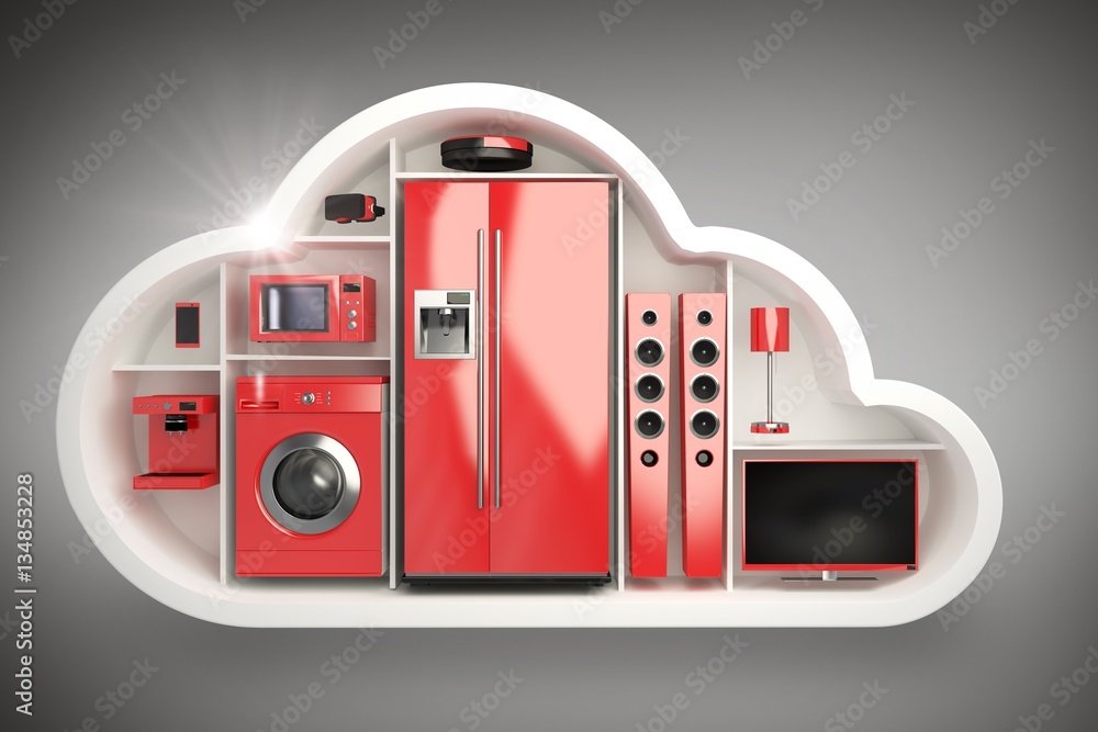 Composite image of red colored appliance in cloud shape 3d