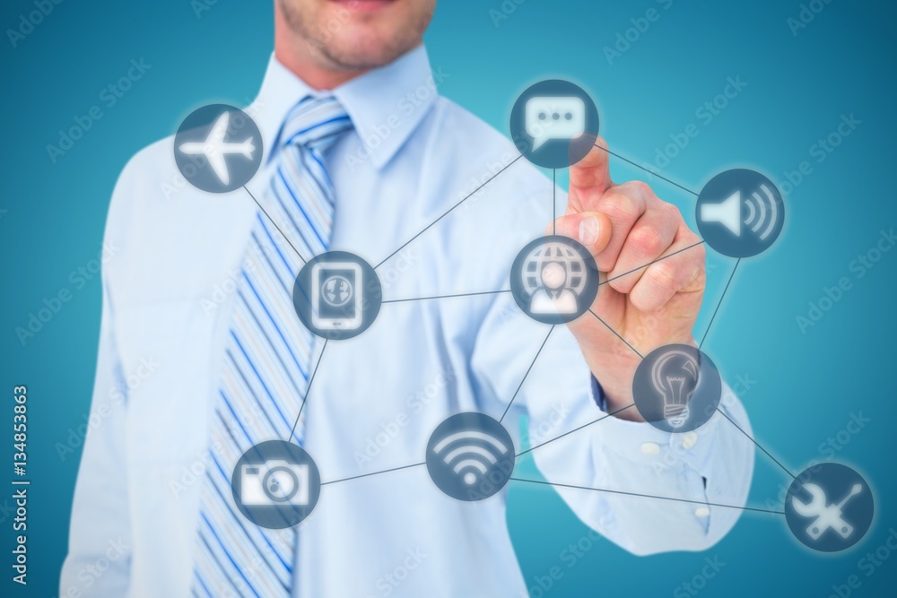 Composite image of businessman in shirt pointing with his finger