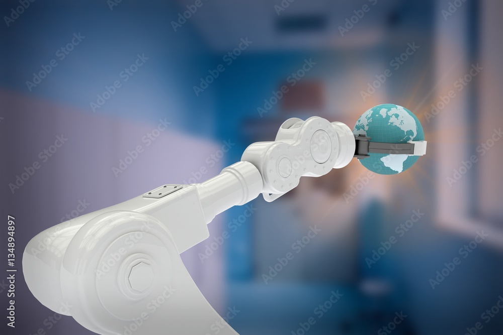 Composite image of composite image of robotic arm with globe 3d