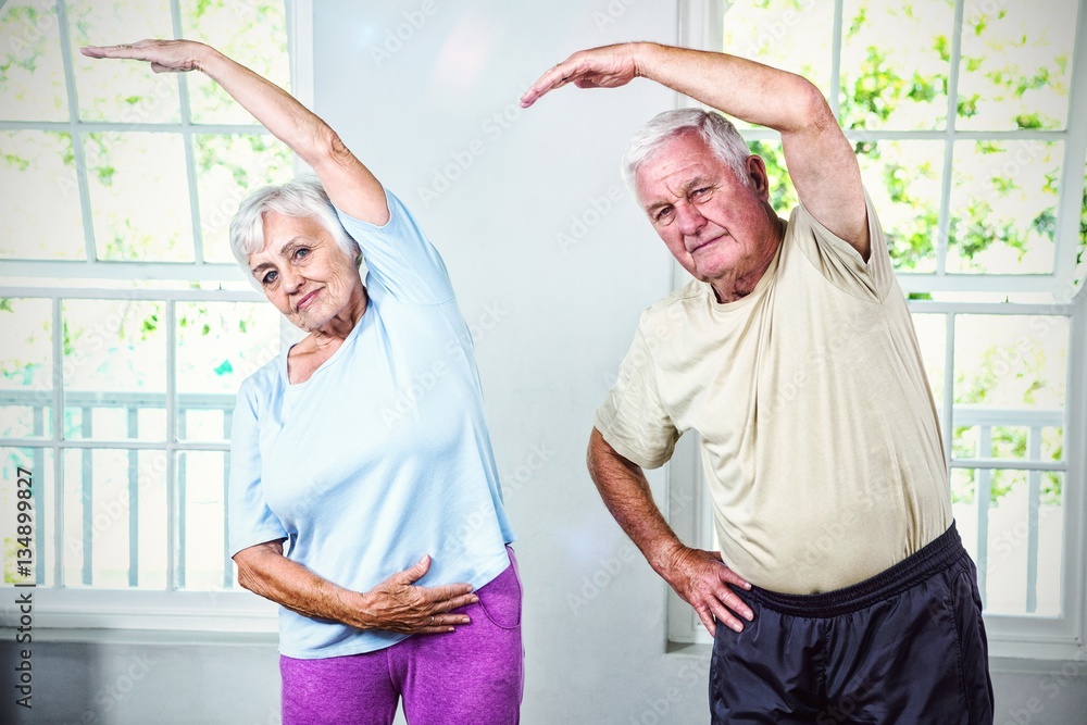 Portrait of senior man and woman exercising