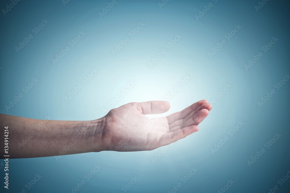 Composite image of cropped hand of woman offering