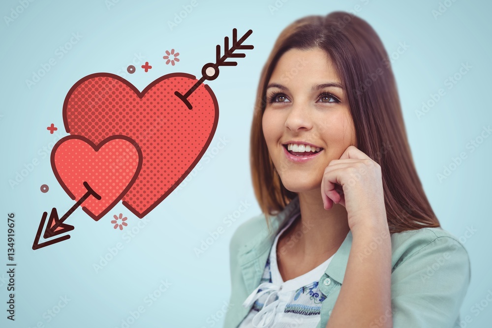 Composite image of smiling woman posing on white background