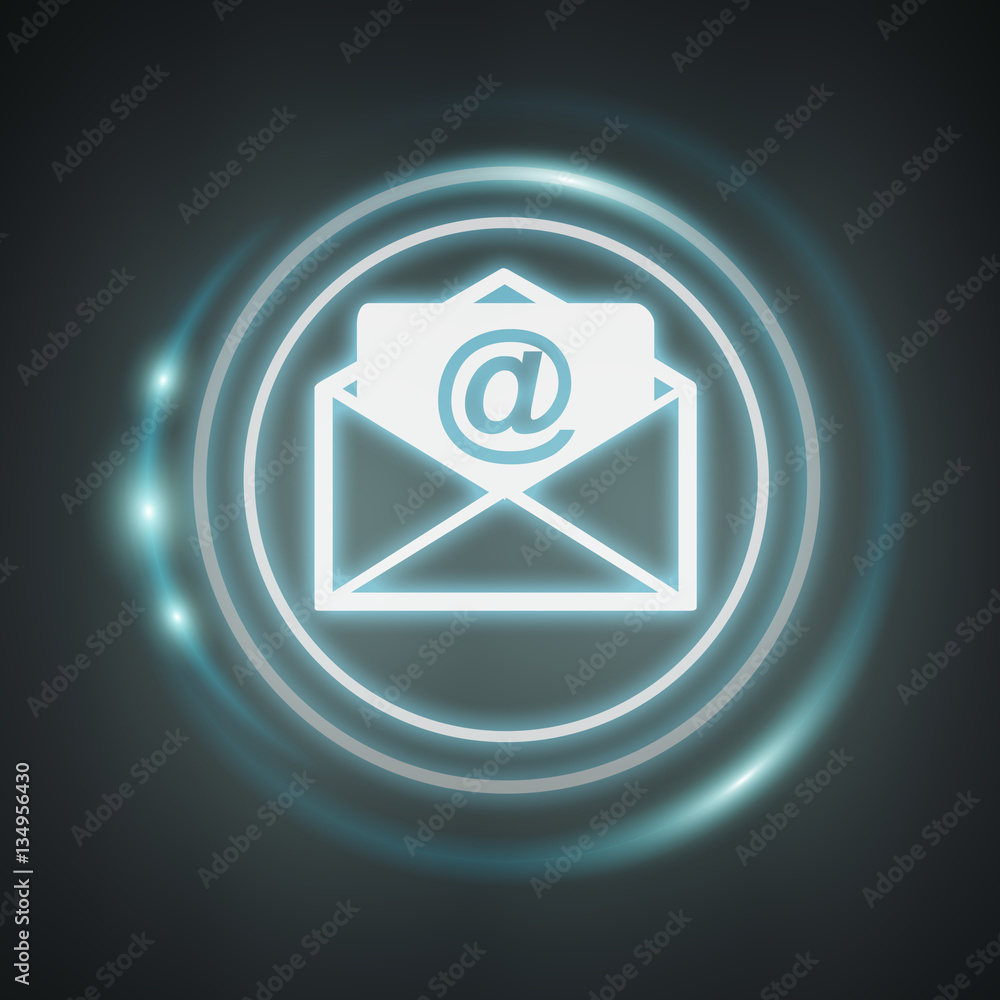 White and glowing blue email icon 3D rendering