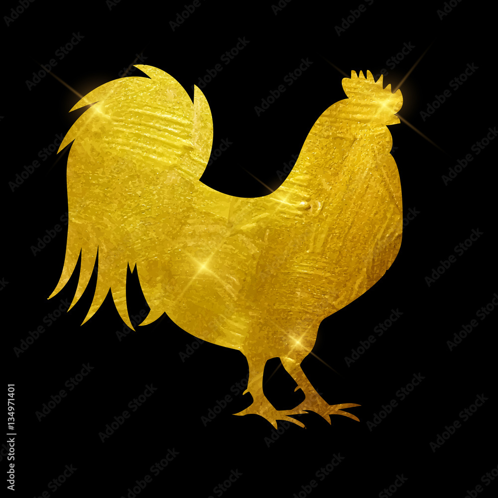 Vector Illustration of Godlen Fire Rooster, Symbol 2017 Year