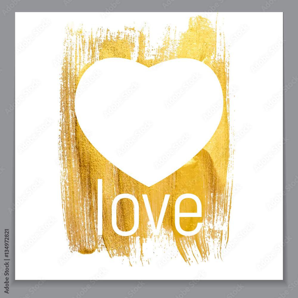 Gold Paint Glittering Textured Heart Art Illustration. Vector Il