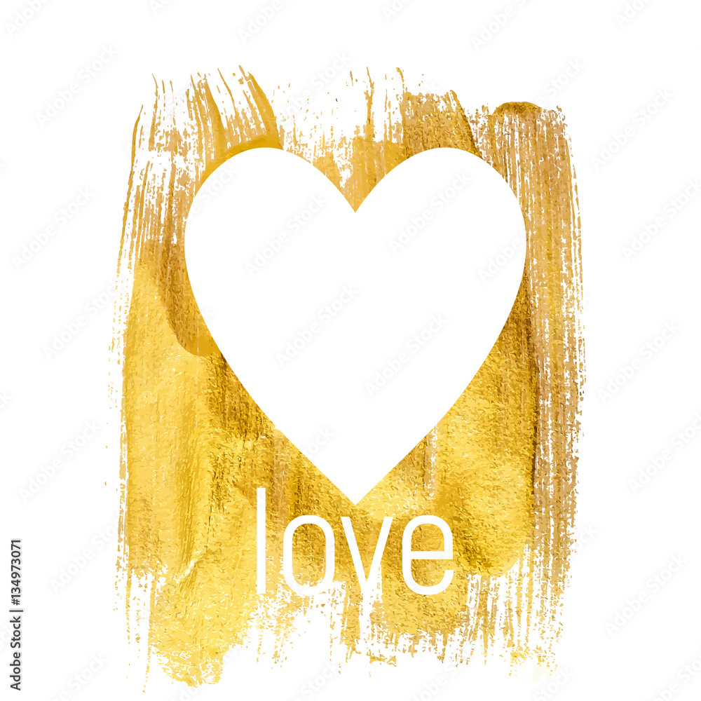 Gold Paint Glittering Textured Heart Art Illustration. Vector Il