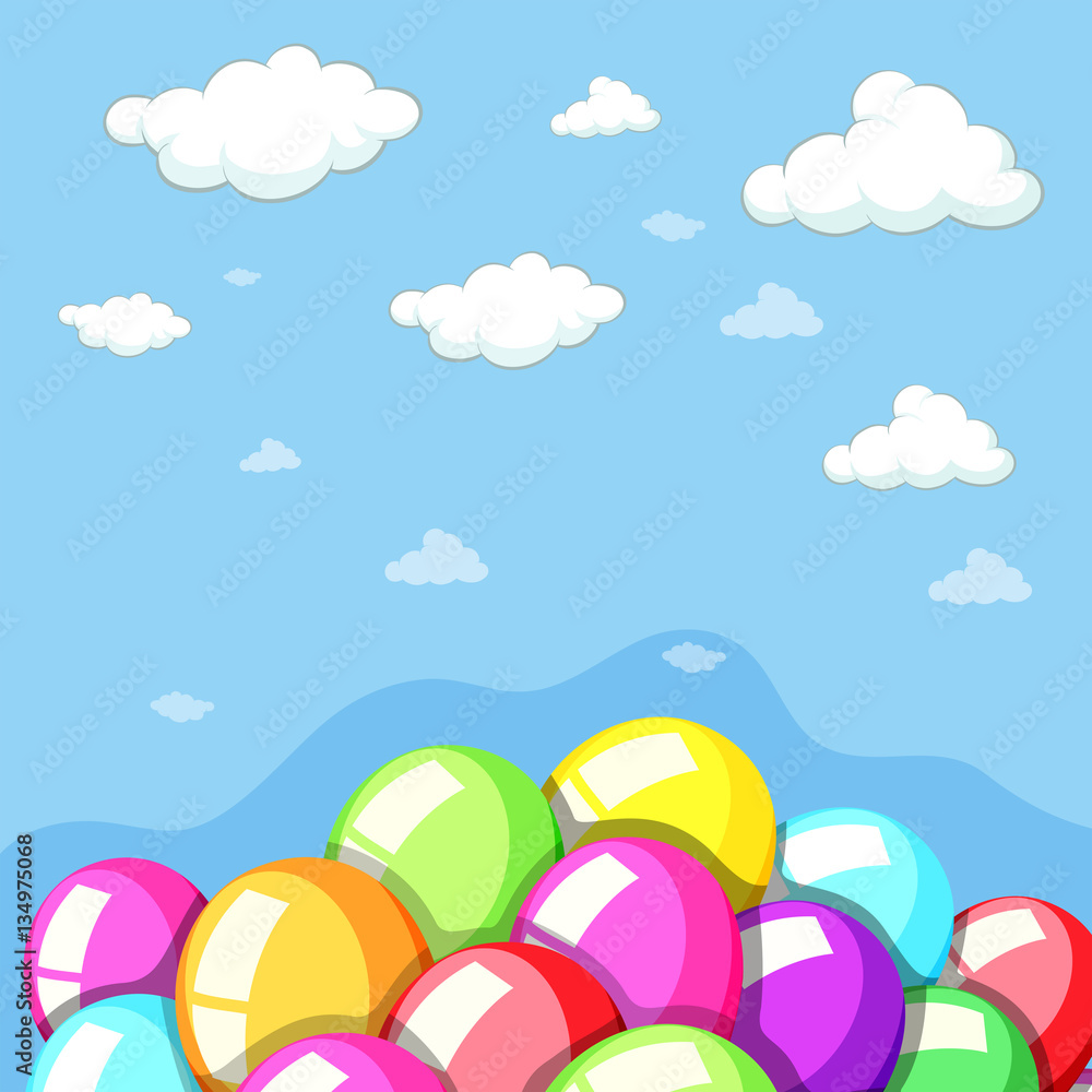 Sky background with colorful balloons