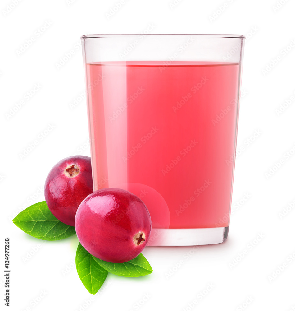 Isolated cranberry water. Glass of vitamin cranberry drink isolated on white background with clippin