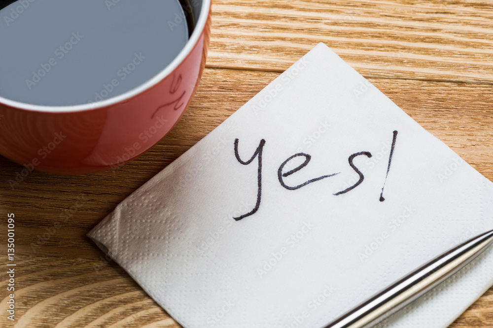 Romantic message written on napkin