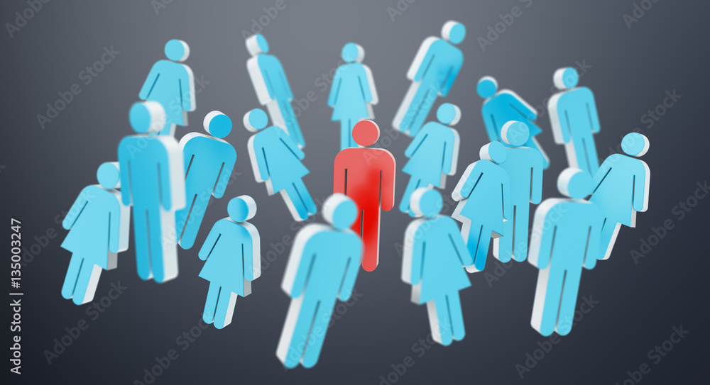 White and blue group of people icon 3D rendering