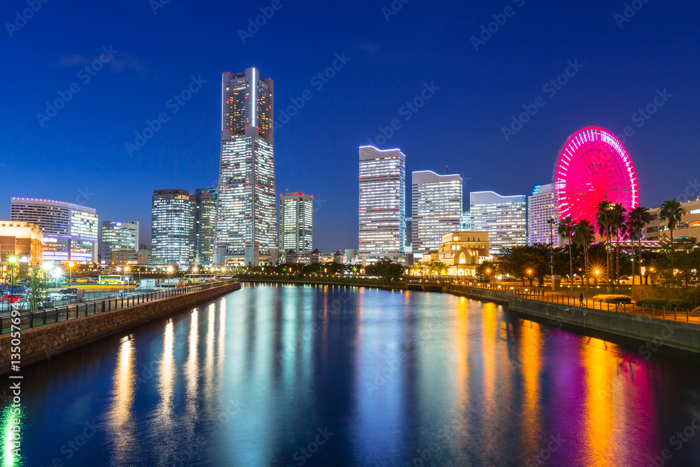 Cityscape of Yokohama at night, Japan