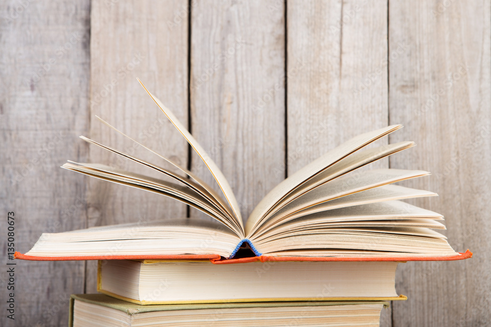 books on the wooden background