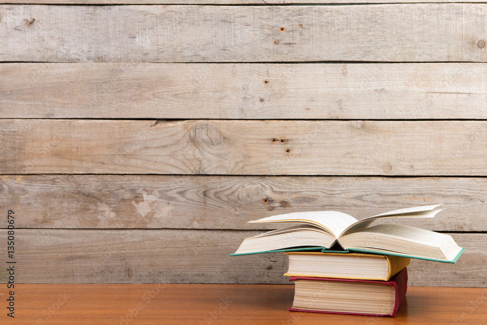 books on the wooden background