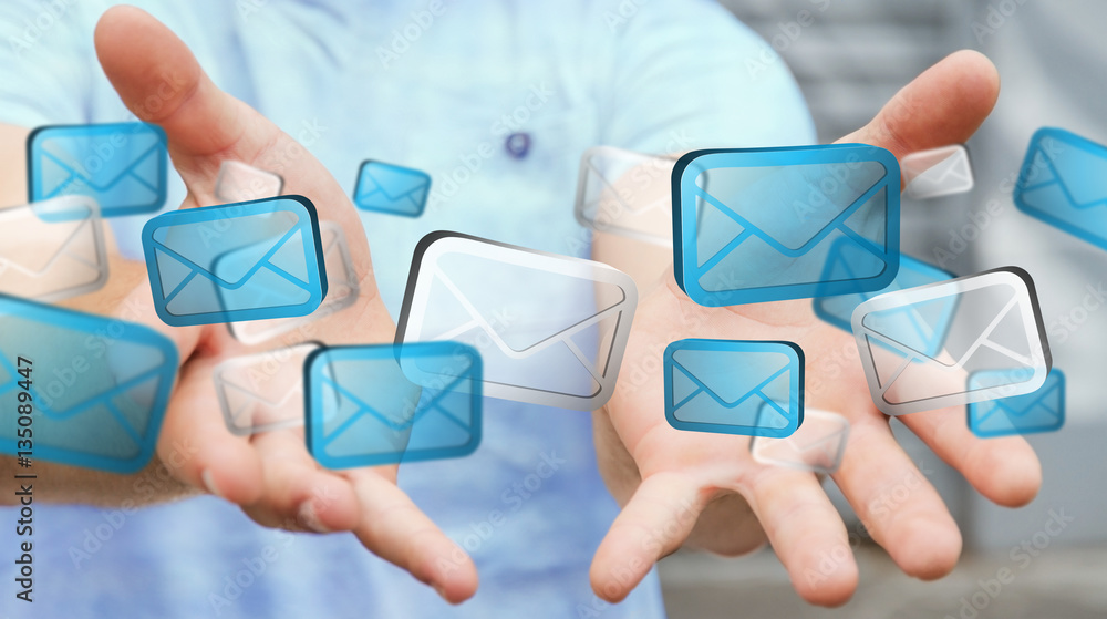 Businessman holding digital email icons ‘3D rendering’