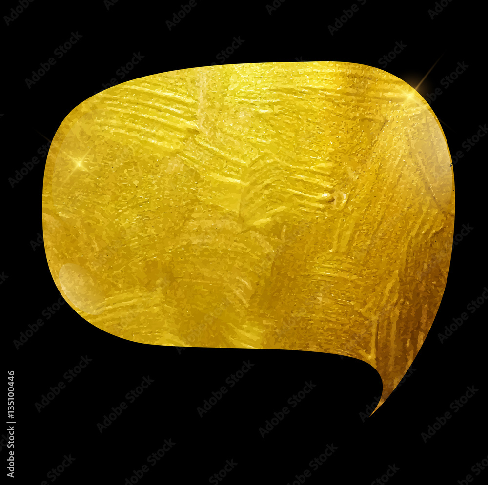 Gold Paint Glittering Textured Speech Bubble Art Illustration. V