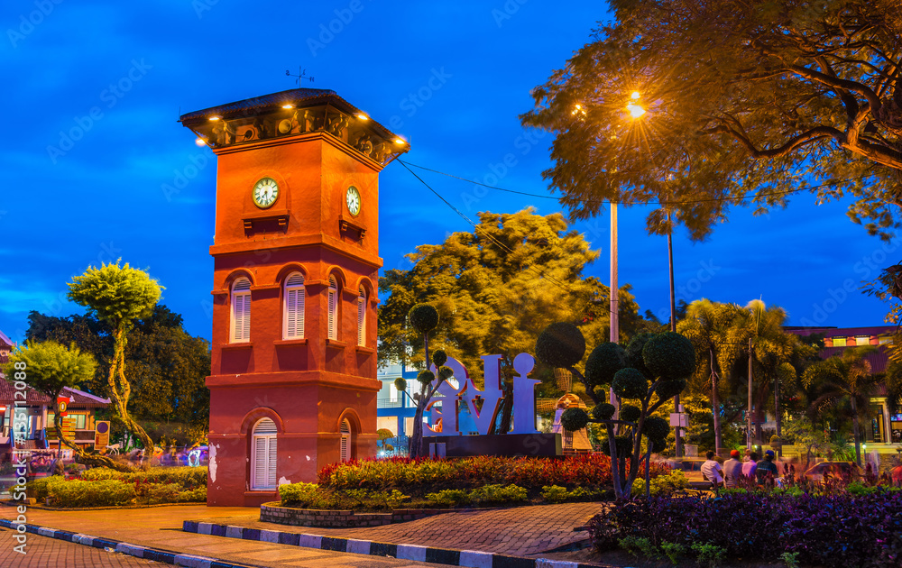 The Red Clock Tower in Malacca, Malaysia