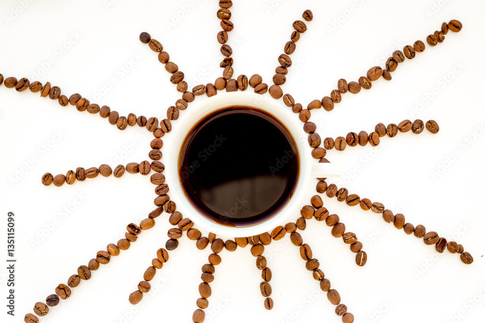 coffee beans on white table top view pattern