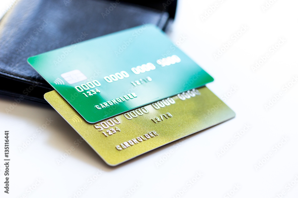 Credit cards with wallet close up - online shopping