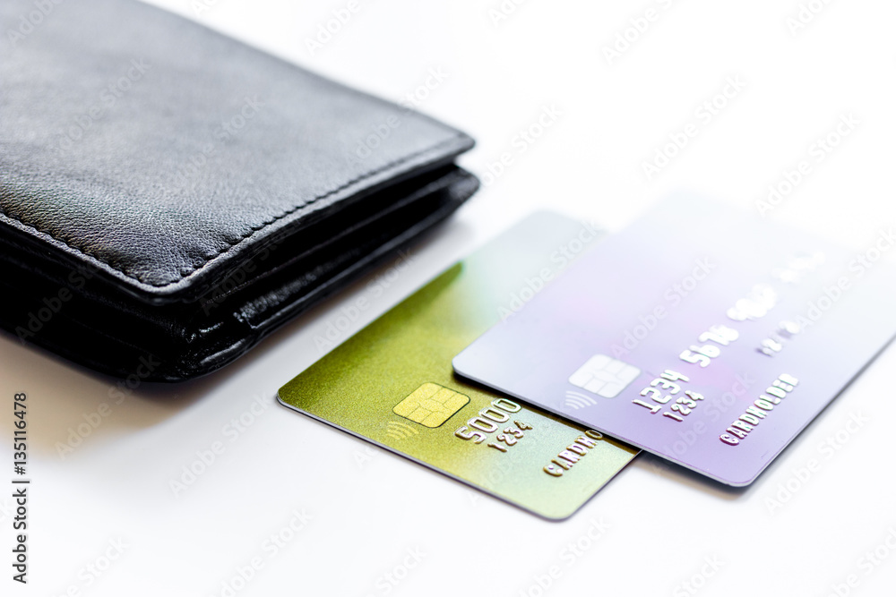 Credit cards with wallet close up - online shopping