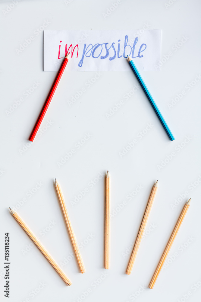 concept selection options with pencils on white background top view