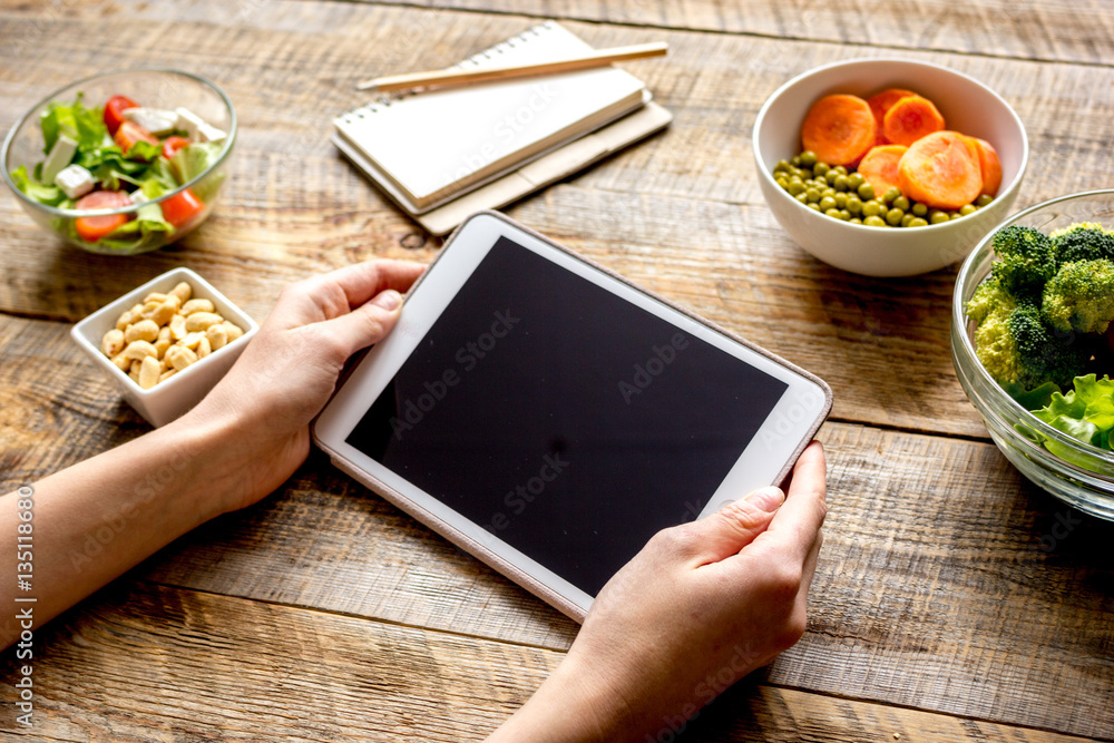 concept diet and tablet with vegetables mock up