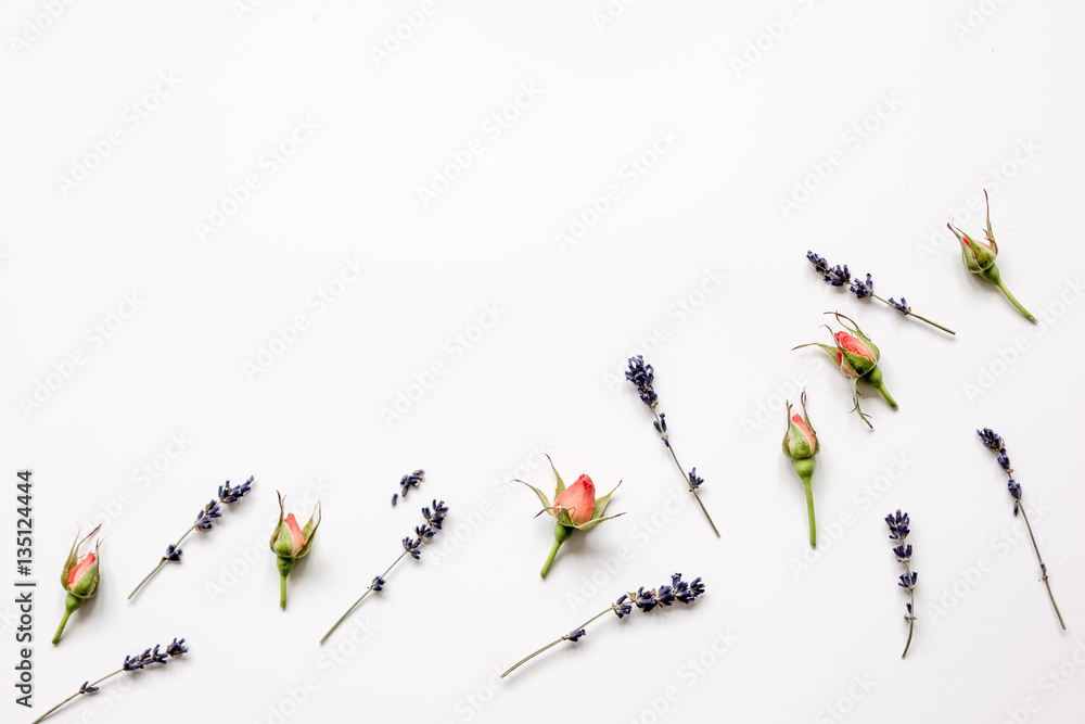 pattern of flowers on white background top view mock up