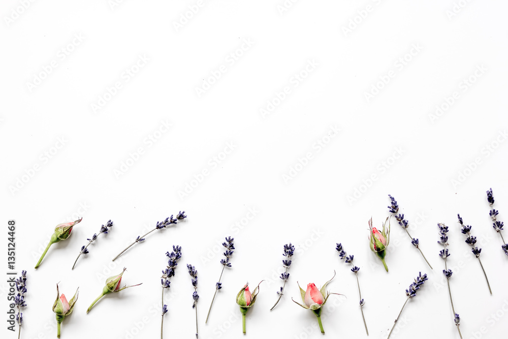 pattern of flowers on white background top view mock up