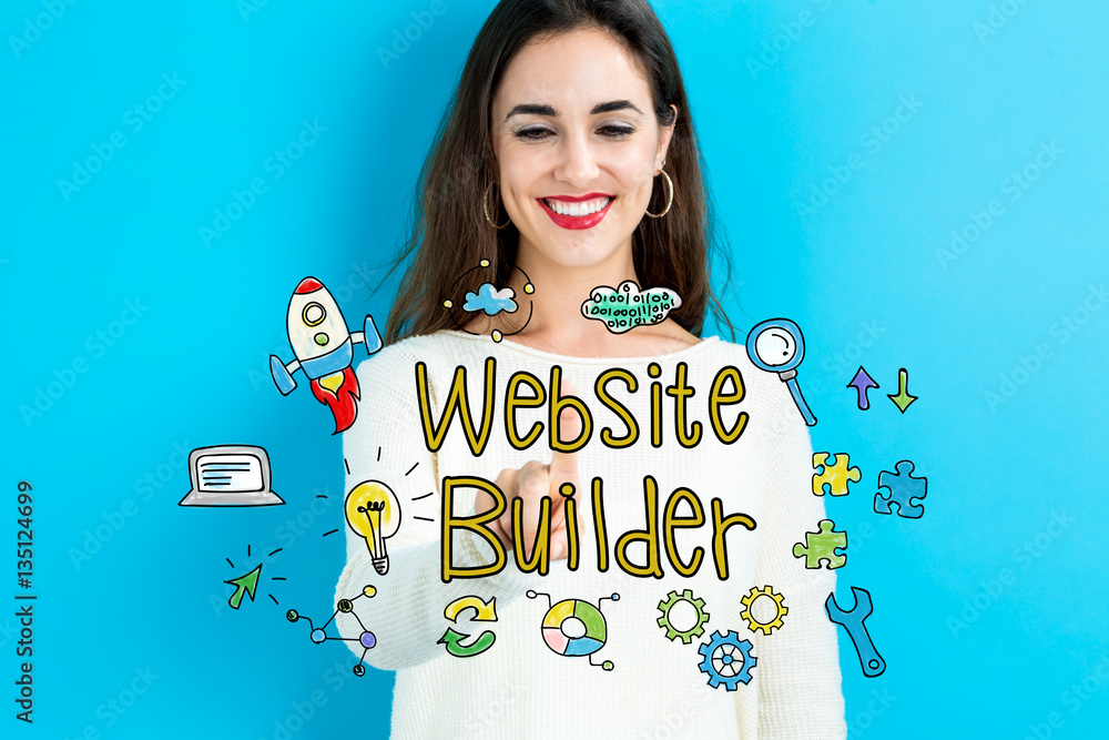 Website Builder text with young woman