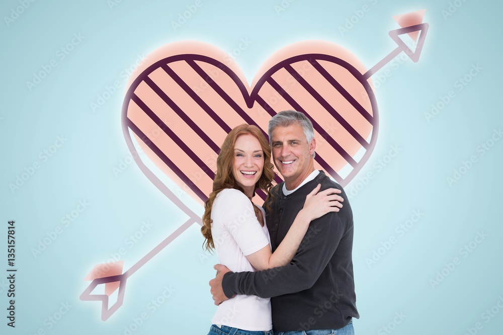 Composite image of casual couple smiling at camera