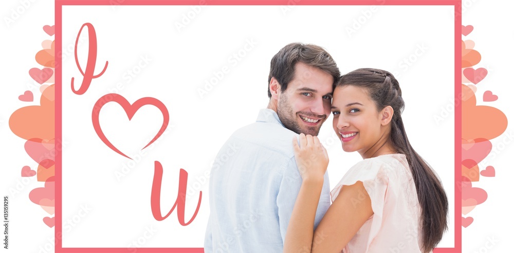 Composite image of attractive young couple smiling at camera