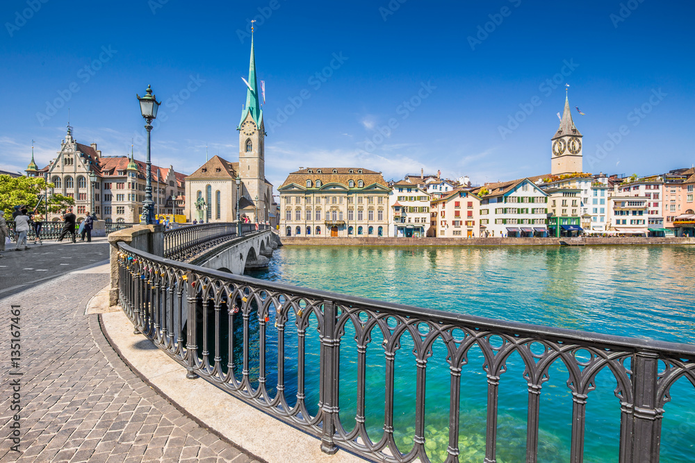 Historic Zürich city center with river Limmat, Switzerland