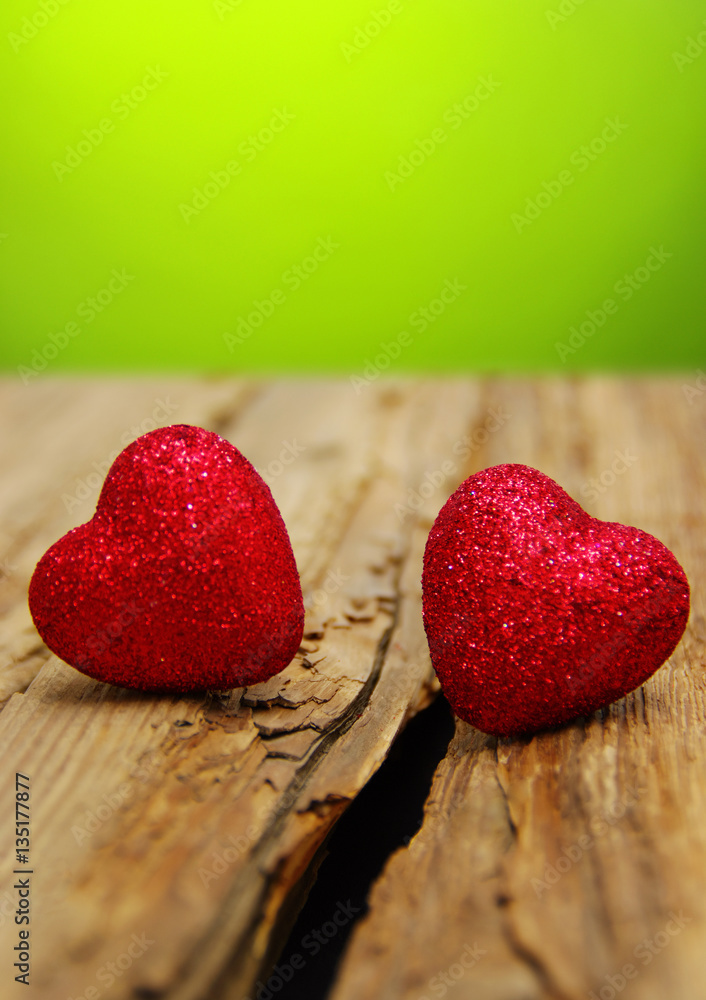 Red heart on a wood