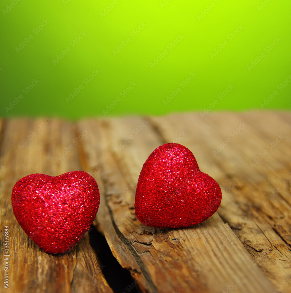 Red heart on a wood