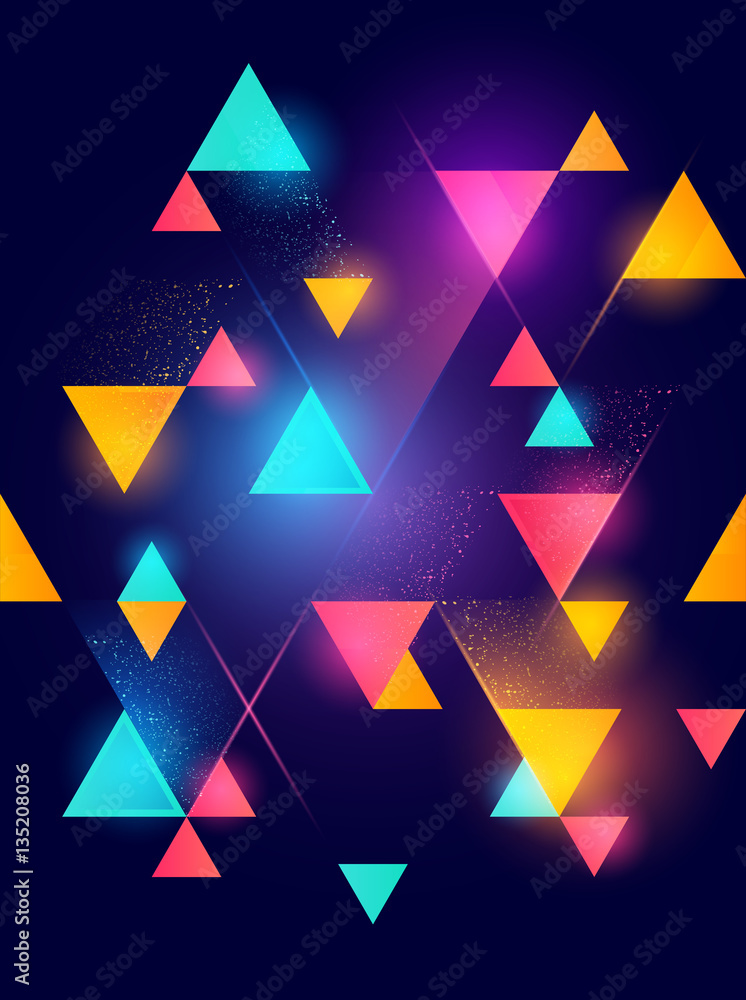 Glowing neon geometric pattern background. Vector illustration.