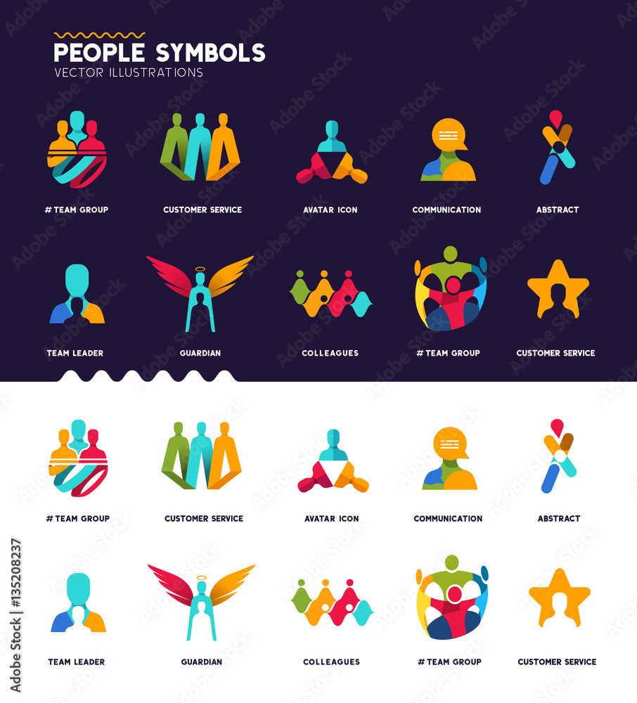 A set of diverse people and team concept design symbols.